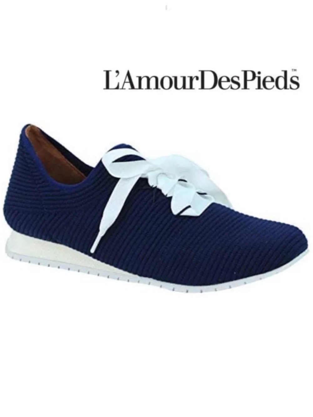 L'amour Des Pieds Taimah Luxury Designer Navy Blue Wihite Lace-Up Sneakers 6